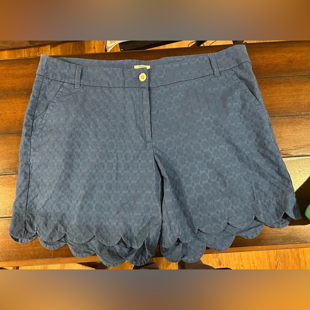 crown & ivy Navy Scalloped Hem Bermuda Shorts